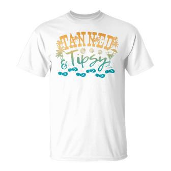 Tanned Tipsy Day Drinking Beach Summer Palms Sandals T-Shirt - Monsterry AU