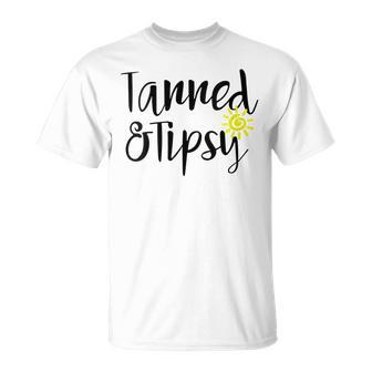 Tanned And Tipsy Summer Party Saying Humor T-Shirt - Monsterry AU