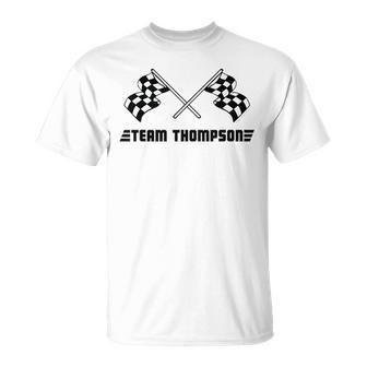 Team Thompson Family Name Checkered Flag Racing T-Shirt - Seseable