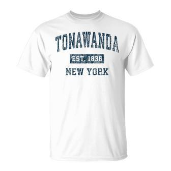 Tonawanda New York Ny Vintage Sports Navy Print T-Shirt - Monsterry