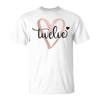 Twelve Zwölf Herz Schriftzug 12 Geburtstag 12 Jahre Mädchen T-Shirt - Seseable