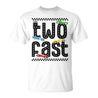 Two Fast 2 Curious Birthday 2 Years Old Race Car Speed T-Shirt | Mazezy