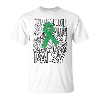Typography Green Ribbon Cerebral Palsy Cp Awareness Support T-Shirt - Seseable