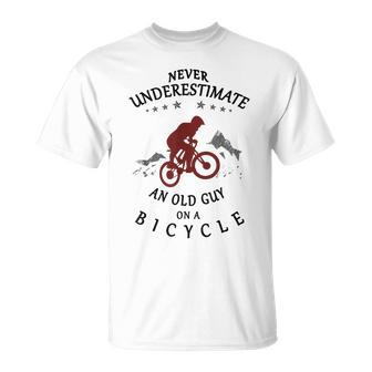 Never Underestimate An Old Guy On A Bicycle Bike Cyclists T-Shirt - Thegiftio UK