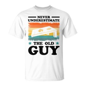 Never Underestimate The Old Guy Sack Toss Cornhole T-Shirt - Seseable