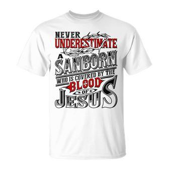 Never Underestimate Sanborn Family Name T-Shirt - Seseable