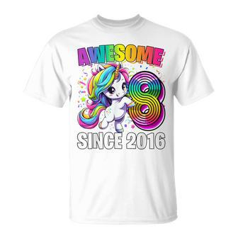 Unicorn 8Th Birthday 8 Year Old Unicorn Party Girls Outfit T-Shirt - Seseable