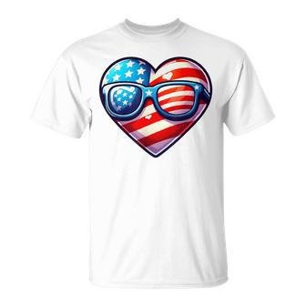 Usa Flag Heart Glasses Patriotic Armed Forces Memorial Day T-Shirt - Monsterry AU