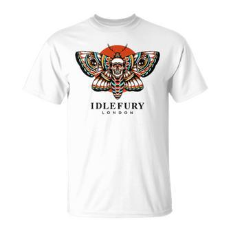 View Back Print Idle Fury Death Moth Skull Moth Butterfly T-Shirt - Thegiftio UK