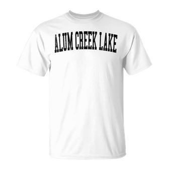 Vintage Alum Creek Lake Distressed Black Varsity Style T-Shirt - Monsterry