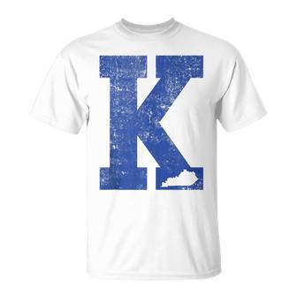 Vintage Blue Letter K Kentucky T-Shirt - Seseable