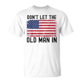 Vintage Don't Let The Old Man In American Flag Womens T-Shirt - Monsterry