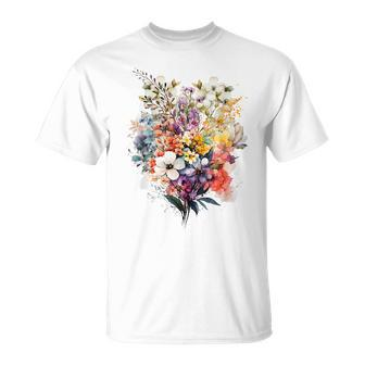 Vintage Inspired Watercolor Flowers Botanical Cute T-Shirt - Monsterry AU