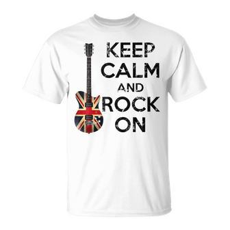 Vintage Keep Calm And Rock On British Jack Union Guitarist T-Shirt - Monsterry UK