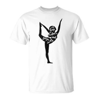 Vintage Keep Calm And Do Yoga Woman Silhoutte T-Shirt - Monsterry UK