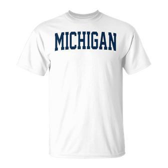 Vintage Michigan Blue Maize Retro Font Michigan T-Shirt - Seseable