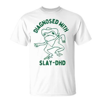 Vintage Retro Frog Diagnosed With Slay Dhd Present I T-Shirt | Mazezy