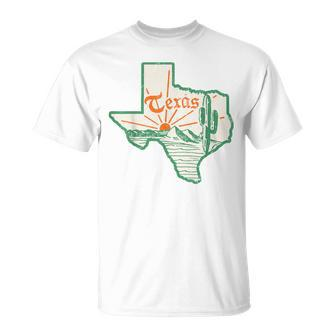 Vintage Texas Home State Map Pride Cactus Texan Retro Rodeo T-Shirt - Monsterry UK
