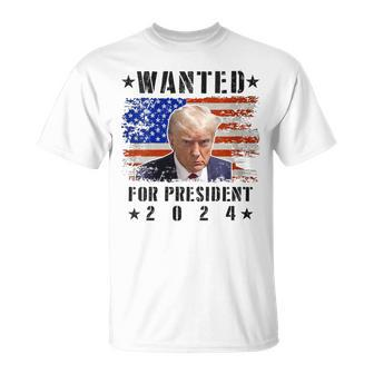 Wanted Donald Trump For President 2024 Trump Shot Flag T-Shirt - Monsterry CA
