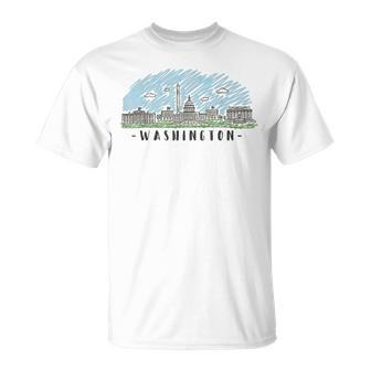 Washington Dc Skyline T In Multi Color Watercolors T-Shirt - Monsterry