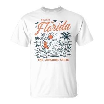 Welcome To Florida Vintage Gator Beach Sunshine State T-Shirt - Monsterry AU