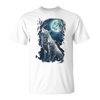 White Wolves Howling At Moon Vintage Wolf Lover T-Shirt - Monsterry CA