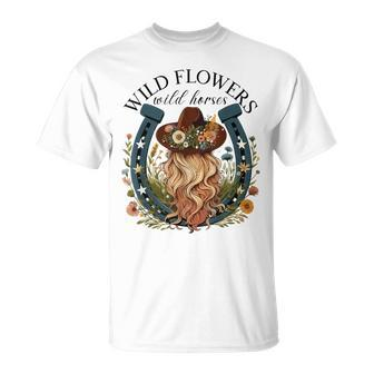 Wildflowers Wild Horses Western Boho Country Music T-Shirt - Seseable
