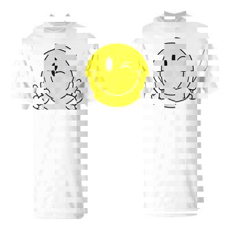 Winking Smile Face Peace Camisa Con Diseño De Cara Sonriente Camiseta unisex - Regaloses