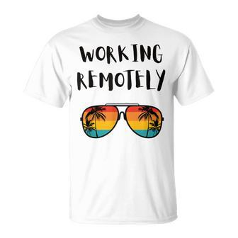 Working Remotely Home Office Remote Worker Beach Palm Tree T-Shirt - Monsterry AU