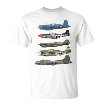 Ww2 Warplane B-17 P51 Mustang F4u Corsair P40 Warhawk T-Shirt - Monsterry