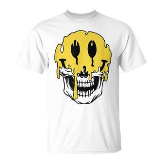Y2k Smiling Skull Face Cyber Streetwear Graphic T-Shirt - Monsterry AU