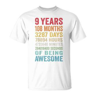 Youth 9Th Birthday 9 Years Old Vintage Retro 108 Months T-Shirt - Monsterry
