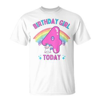 Youth Birthday Girl 4 Today 4Th Birthday Unicorn Rainbow T-Shirt - Thegiftio UK