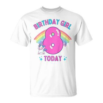 Youth Birthday Girl 8 Today 8Th Birthday Unicorn Rainbow T-Shirt - Thegiftio UK
