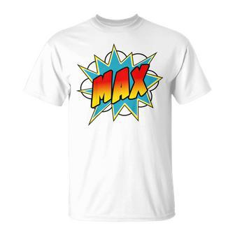 Youth Boys Max Name Comic Book Superhero T-Shirt - Seseable
