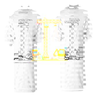 Youth Construction Site 4Th Birthday Excavator Crane Boys Vehicles T-Shirt - Thegiftio UK