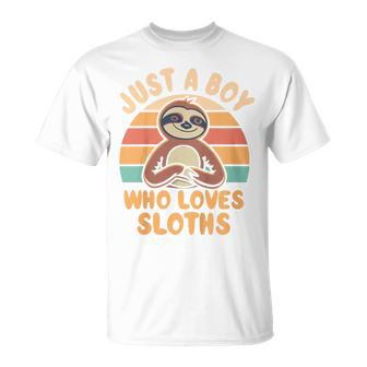 Youth Just A Boy Who Loves Sloths Retro For Sloth Lover T-Shirt - Thegiftio