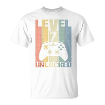 Youth Level 7 Unlocked Video Game 7Th Birthday Gamer Boys T-Shirt - Thegiftio UK