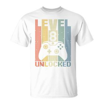 Youth Level 8 Unlocked Video Game 8Th Birthday Gamer Boys T-Shirt - Thegiftio UK