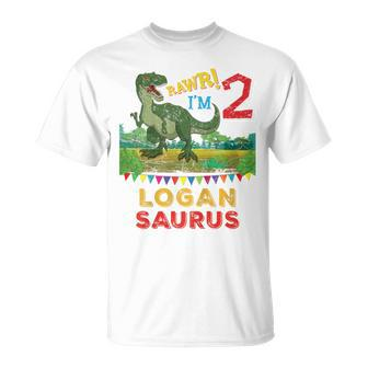 Youth Logan Saurus Rawr I'm 2 Dinosaur T-Rex Personalized Name T-Shirt - Seseable