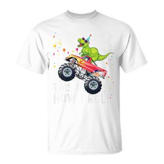 Youth T Rex Dinosaur Monster Truck 3Rd Birthday Boys And Girls T-Shirt - Thegiftio UK