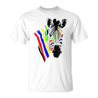 Zebra With Colorful Stripes Novelty T-Shirt - Thegiftio UK