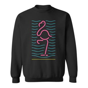 80S Retro Neon Sign Pink Flamingo Bird 80'S Long Sleeve T