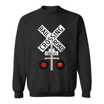 Train Railroad Crossing Lights 3 Tracks Road Sign T-Shirt - Monsterry