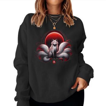 Sweat à Capuche Japonais Motif Kitsune (renard à Neuf Queues) Et Portail Torri - Style Anime Et Folklore - Coupe Classique