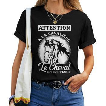 Sweat à Capuche Humour équitation 'Attention à La Cavalière, Le Cheval Est Inoffensif' - Cadeau Pour Cavalière