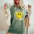 Be Happy Smile Face Retro Groovy Daisy Flower 70S Women's Oversized Comfort T-Shirt Moss