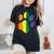 Dog Paw Print Lgbtq Rainbow Flag Gay Pride Ally Dog Lover Women's Oversized Comfort T-Shirt Black