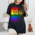 Lgbtq Rainbow Flag Tribal Wolf Pride Month Equal Women's Oversized Comfort T-Shirt Black