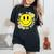 Retro Groovy Be Happy Smile Face Daisy Flower 70S Women's Oversized Comfort T-Shirt Black